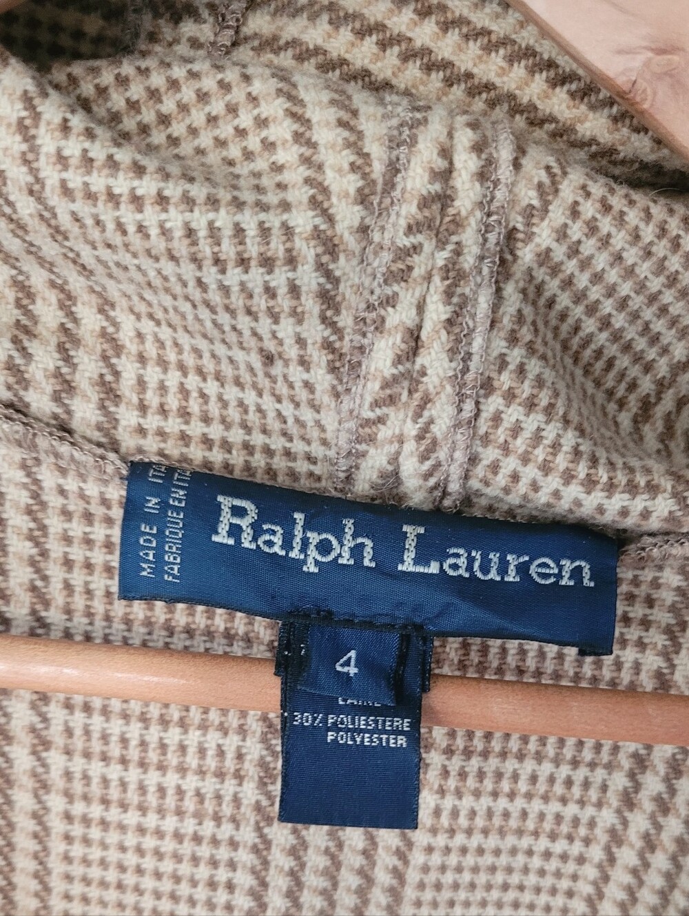 Vintage Ralph Lauren Plaid Wool Duster Coat Hooded Waffle Trench Jacket - Picture 10 of 11